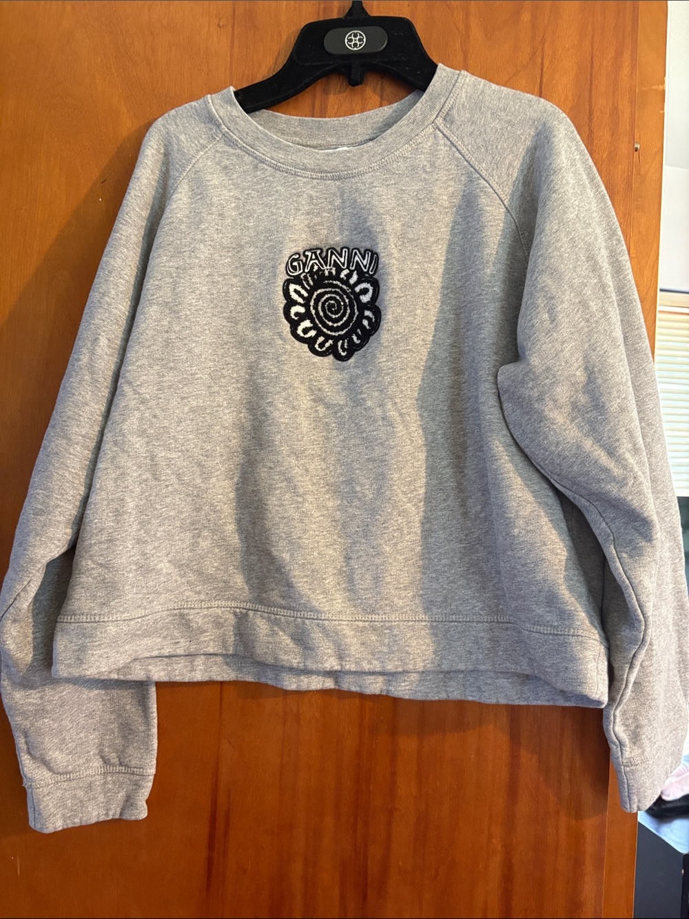 Ganni Light Gray Embroidered Logo Crewneck Sweatshirt